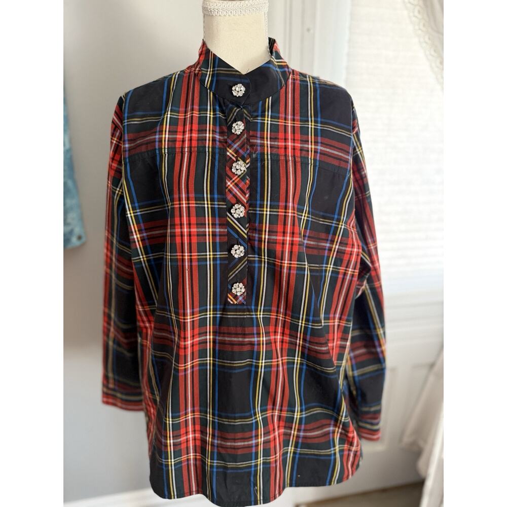 J Crew 16 Band Collar Jeweled Button Tunic in Tartan Plaid